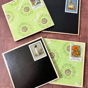 Mushroom Coasters 4 Piece set, Recycled Postage #C3.